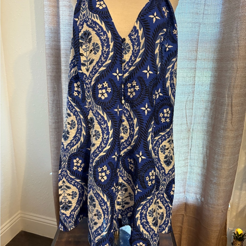 Blue and Cream Patterned Dress